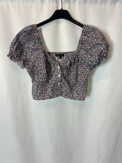 PAPER CLOSET. Button-down floral crop top T.xs