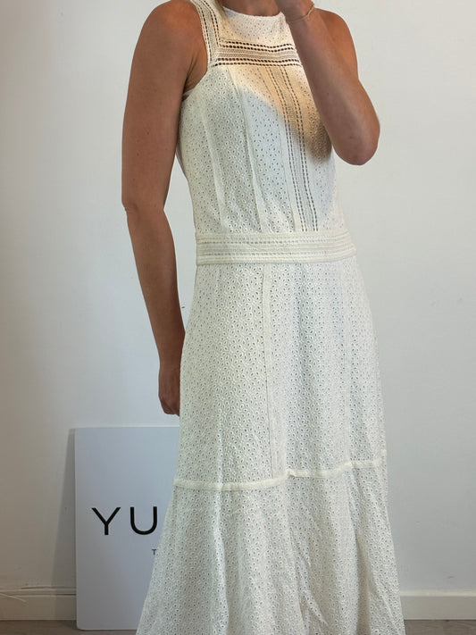 BDBA. Vestido midi blanco troquelado. T.38