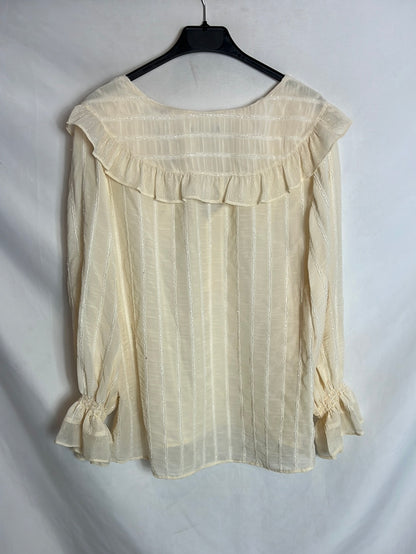 ZARA. Beige blouse with shiny thread texture. TXL
