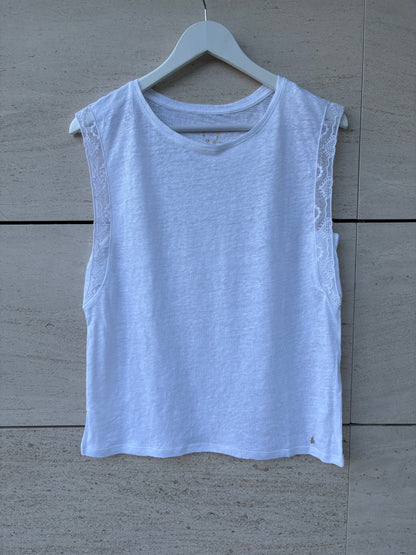 DES PETITS HAUTS. Top lino blanco detalle mangas