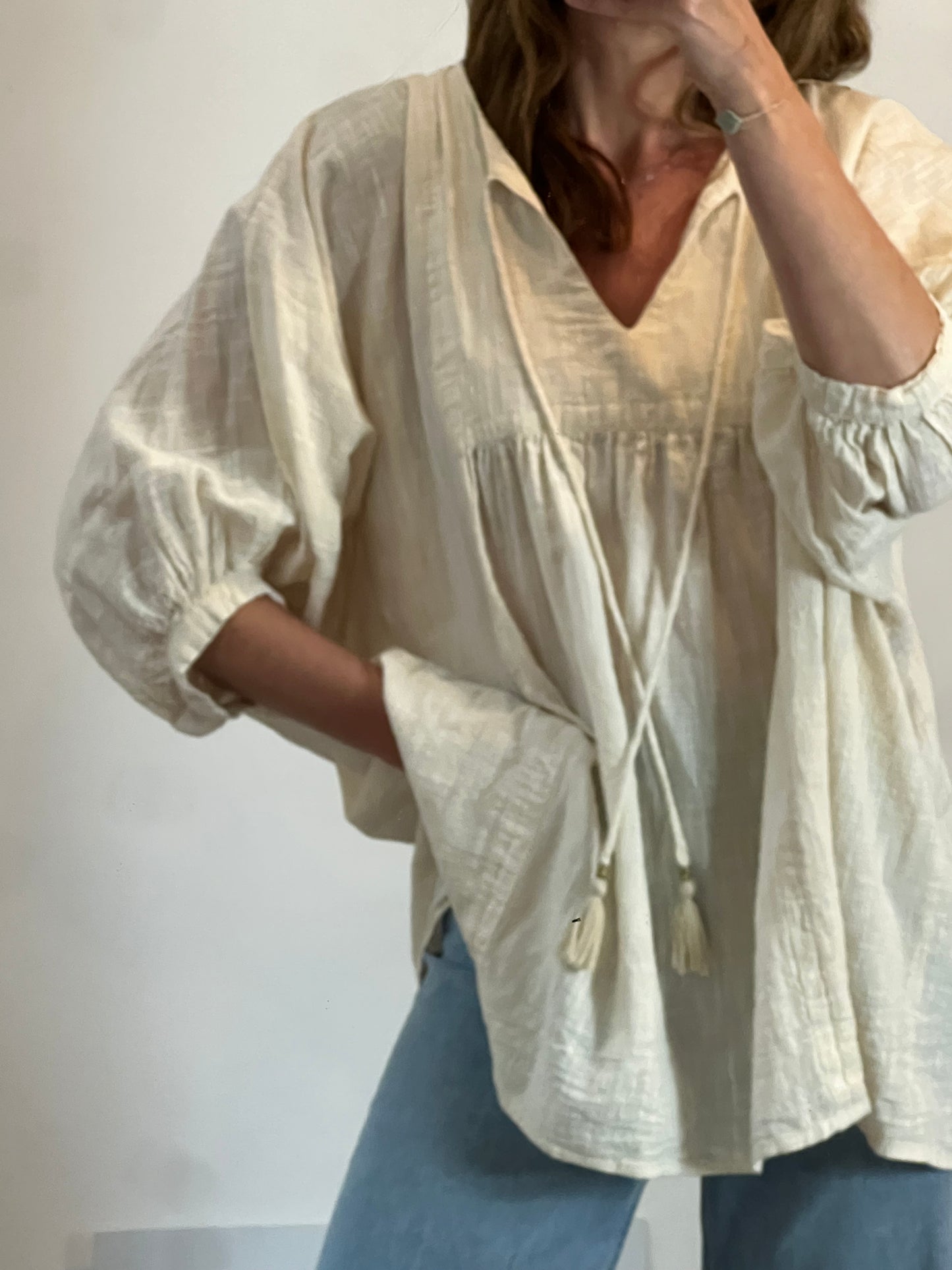 WANDERER MENORCA. Blusón/vestido corto beige algodón. T U (M/L)