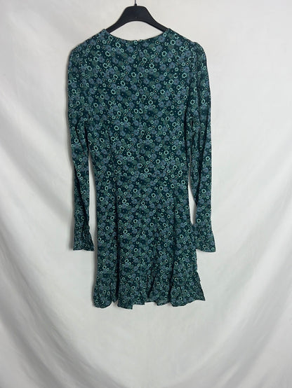 SPRINGFIELD. Vestido corto verde flores T.34