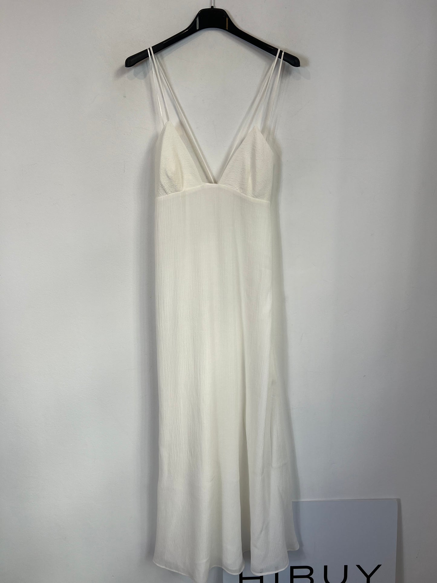 ZARA. Vestido largo blanco textura T.s