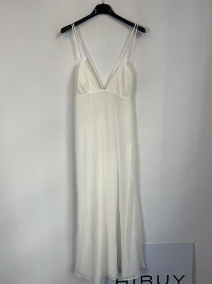 ZARA. Vestido largo blanco textura T.s