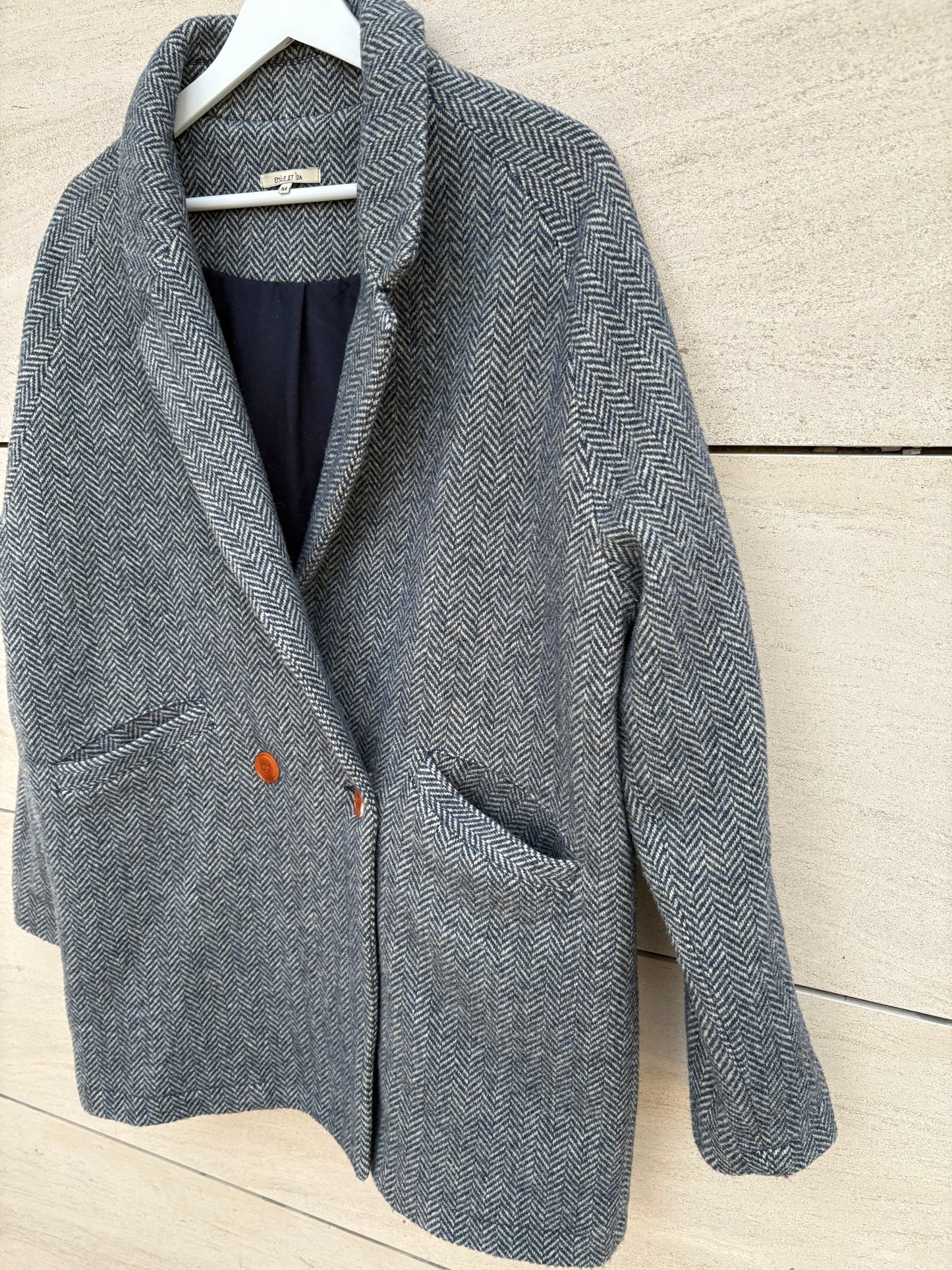 EMILE ET IDA. Chaqueta lana azul espiga