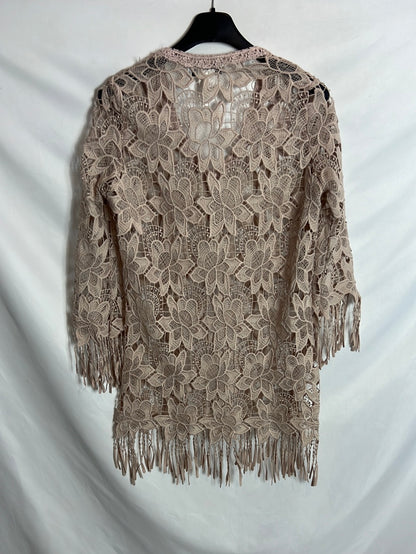 JEFF GALLANO. Top rosa palo encaje. T S