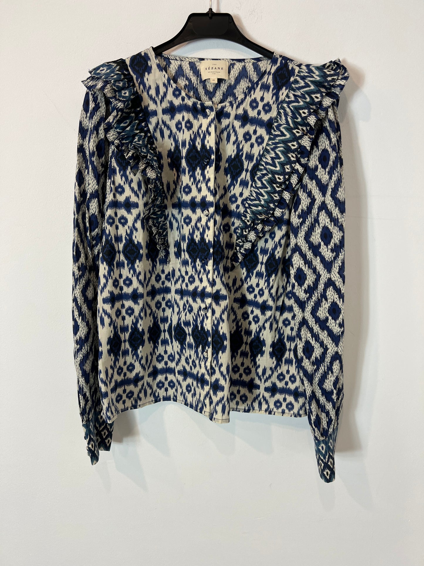 SEZANE. Blue printed blouse, size 42