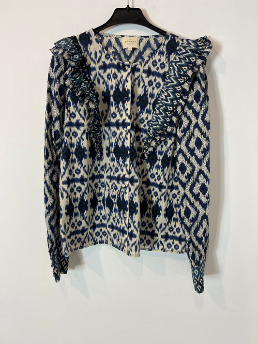 SEZANE. Blue printed blouse, size 42