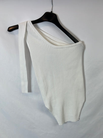 COMMENSE. Top blanco asimétrico canalé  T.m