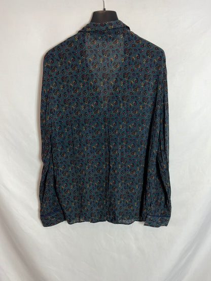 ZARA. Camisa azul amebas T.m