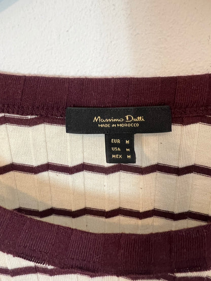 MASSIMO DUTTI. Top canalé manga larga rayas. T M