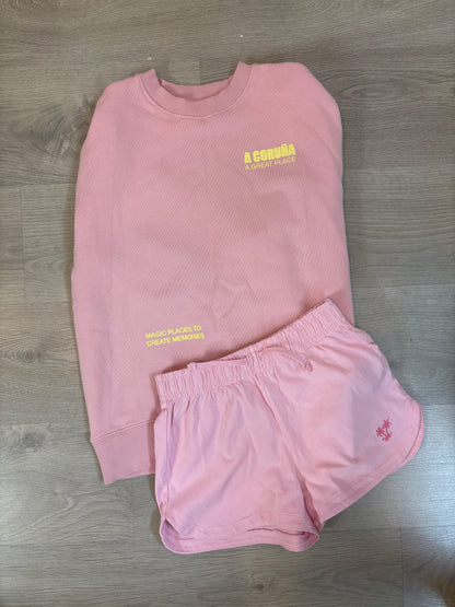 ZARA. Conjunto felpa  rosa dibujos. T 13-14 años (xs)