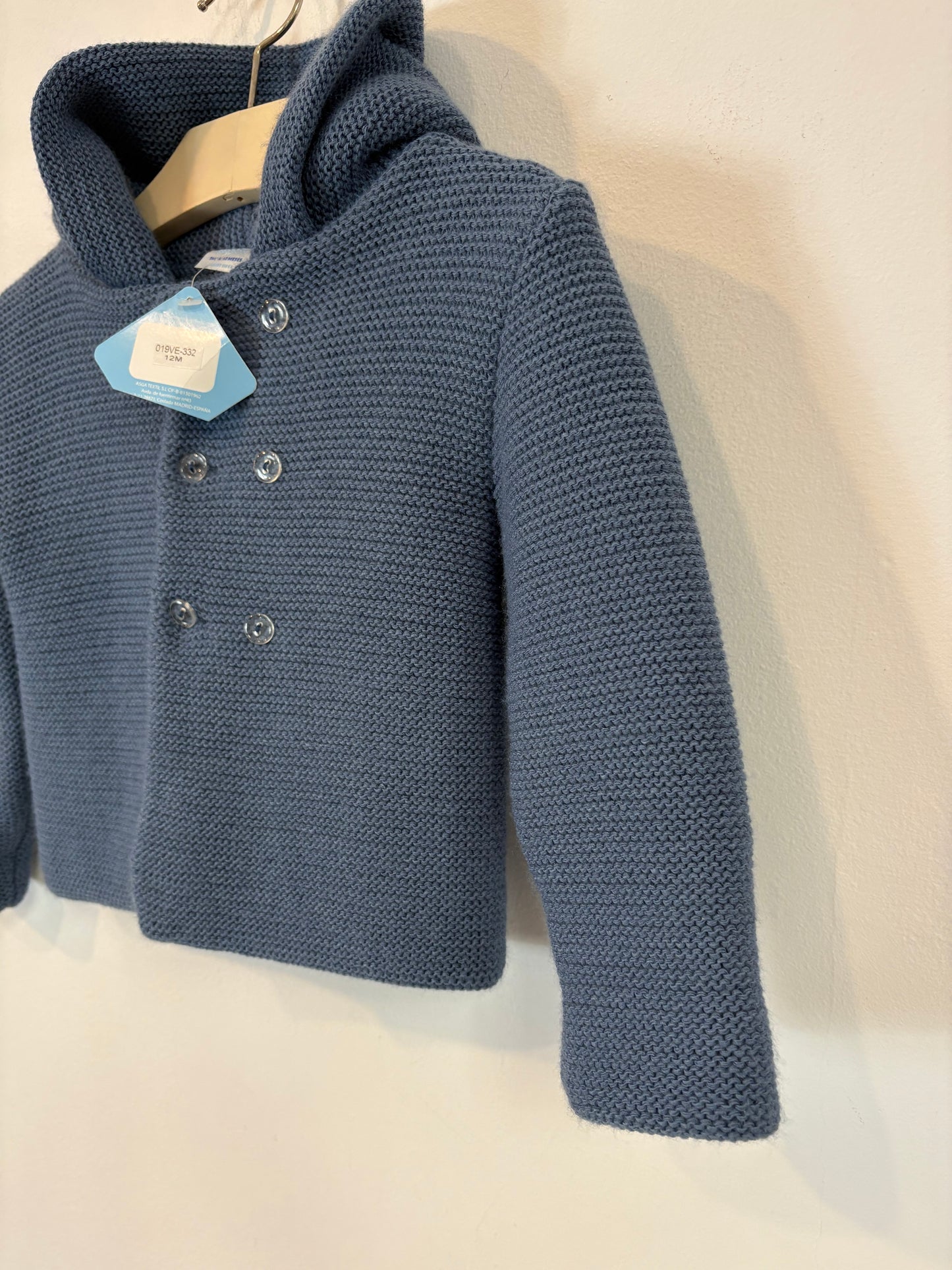 SARDON. Chaqueta punto capucha azul. T 12 meses