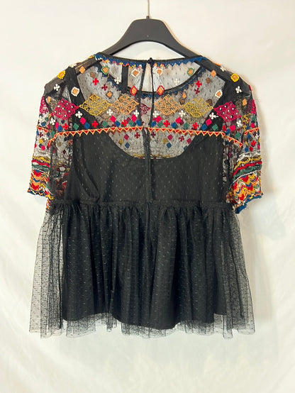 ZARA. Embroidered and beaded tulle top. XS