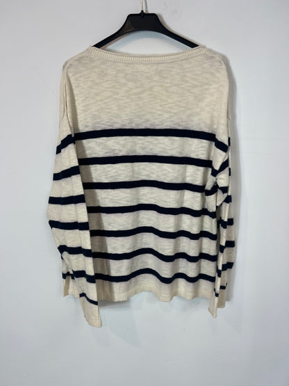 Beige blue striped Tm sweater