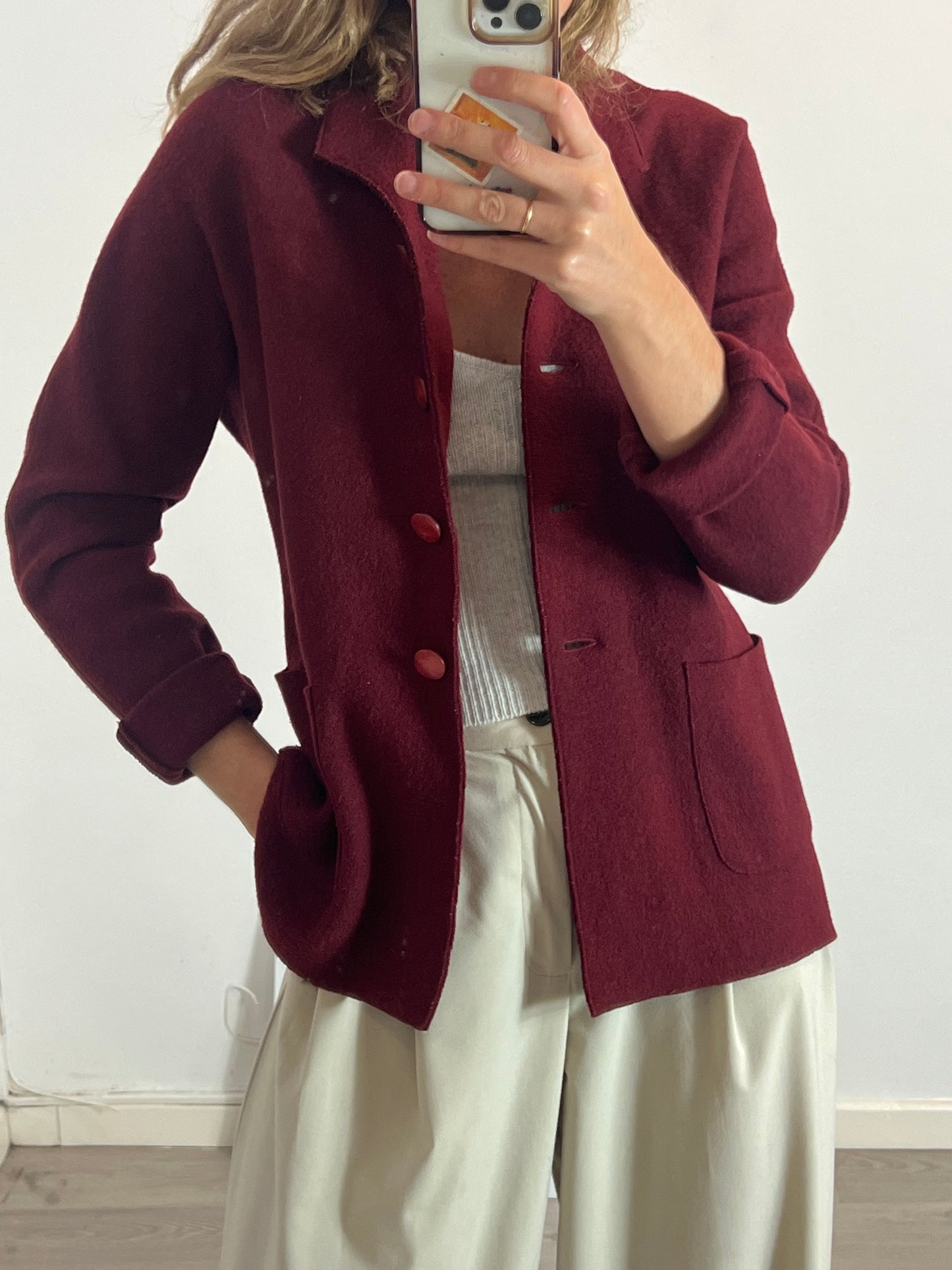 BÁSICCO MADRID. Vintage burgundy wool jacket. Size 38