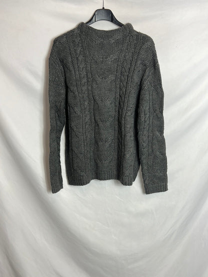 MANGO. Jersey gris ochos. T S