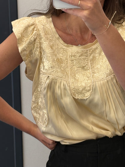 ISABEL MARAN ETOILÉ. Blusa beige seda bordada T.0(XS)