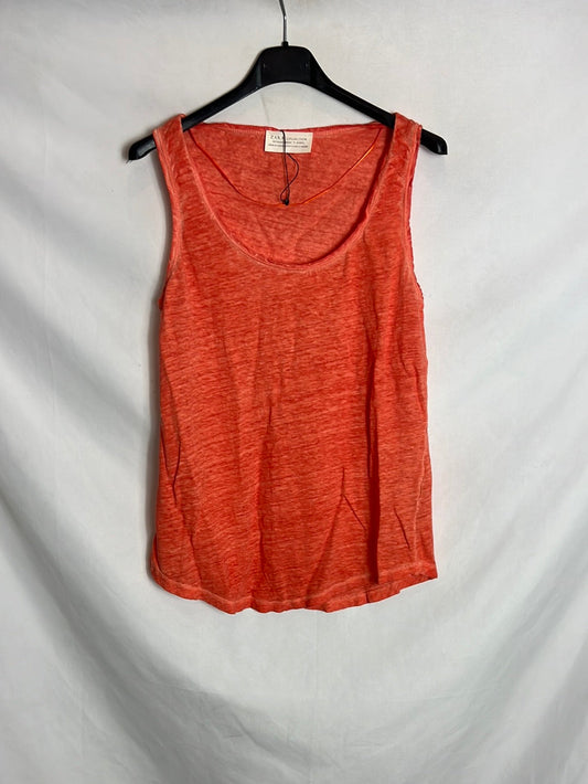 ZARA. Camiseta sin naranja Lino naranja. T S