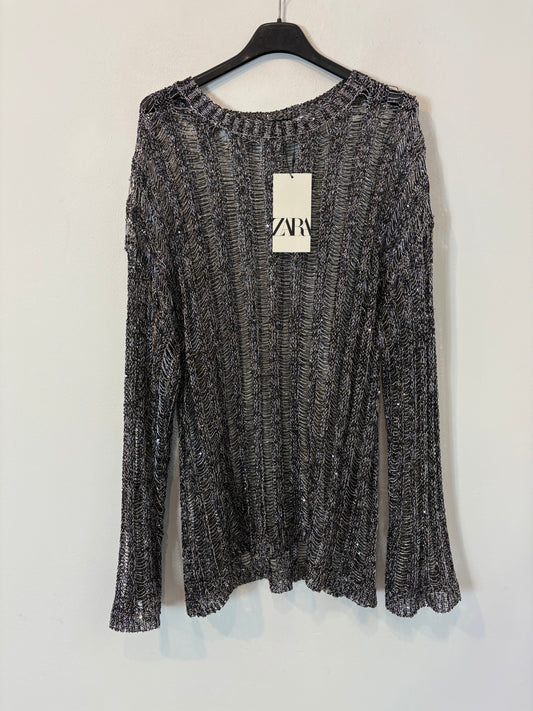 ZARA. Top calado hilos metalizados