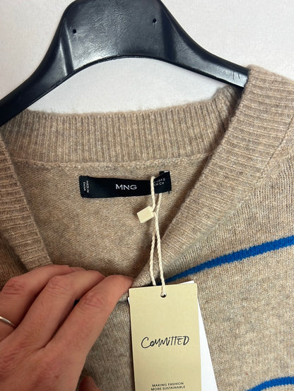 MANGO. Jersey beige rayas azules. T S