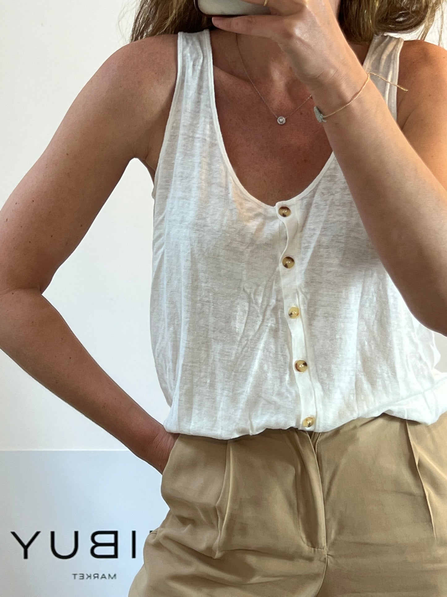 ESE O ESE. Top blanco lino. T.s