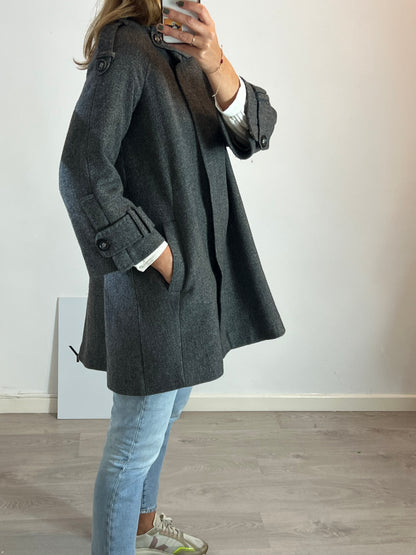 MASSIMO DUTTI. Abrigo jaspeado gris T.38