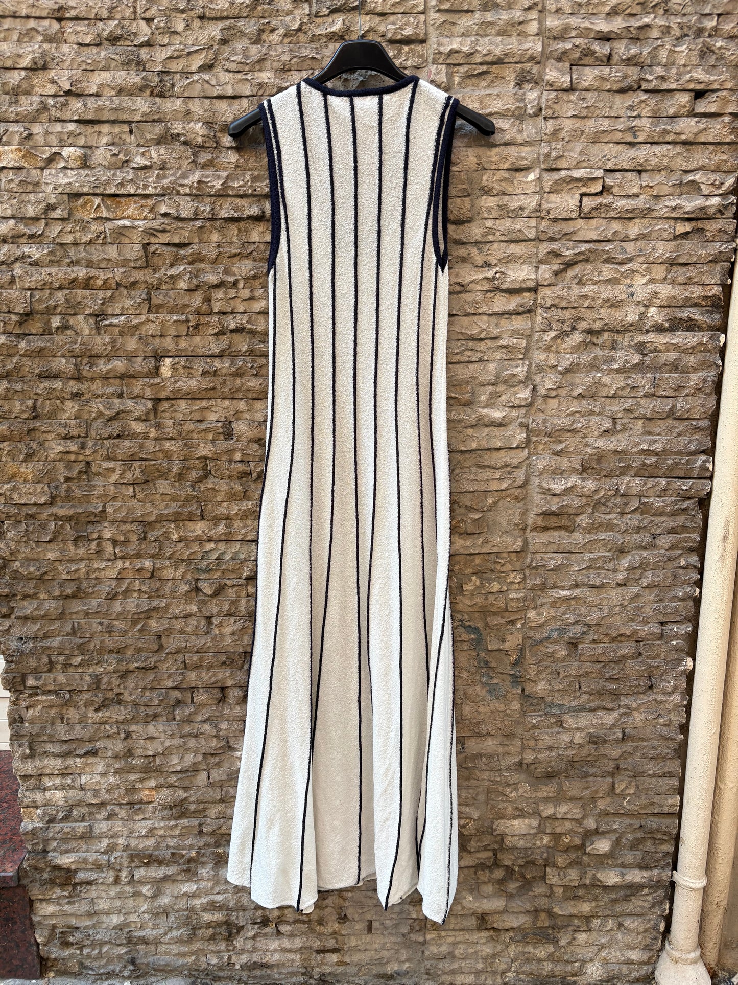 ZARA. Vestido punto elástico beige y azul