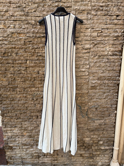 ZARA. Vestido punto elástico beige y azul