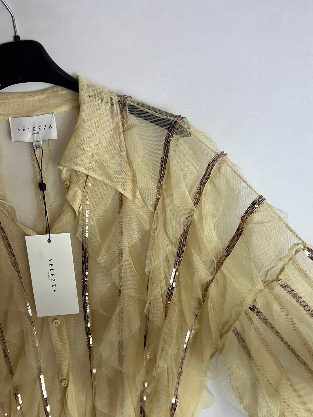 SELEZZA. Pastel sequin tulle blouse. T XS