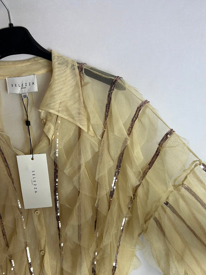 SELEZZA. Pastel sequin tulle blouse. T XS