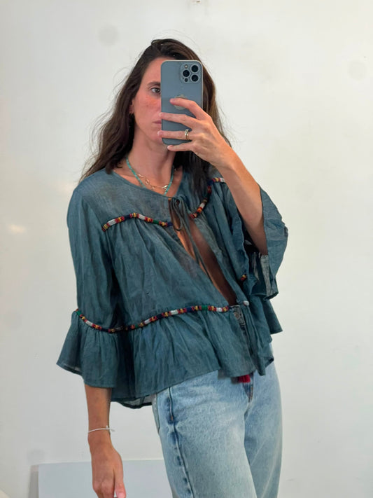 ZARA. Chaqueta azul ligera detalles