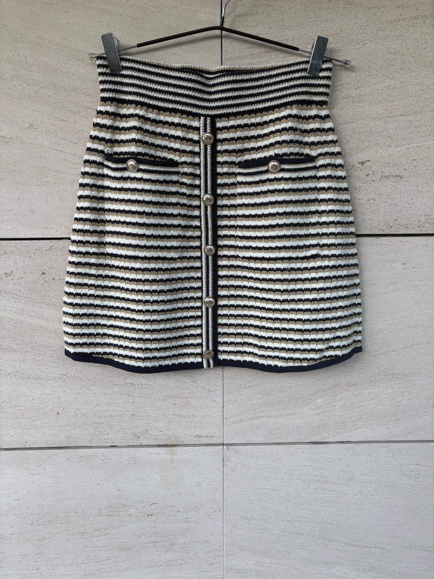 MAJE. Falda punto rayas T.38