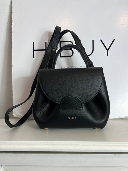 POLLENE. Black mini bag with long handle