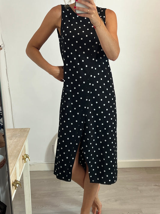 VALENTINA. Black polka dot dress (M)