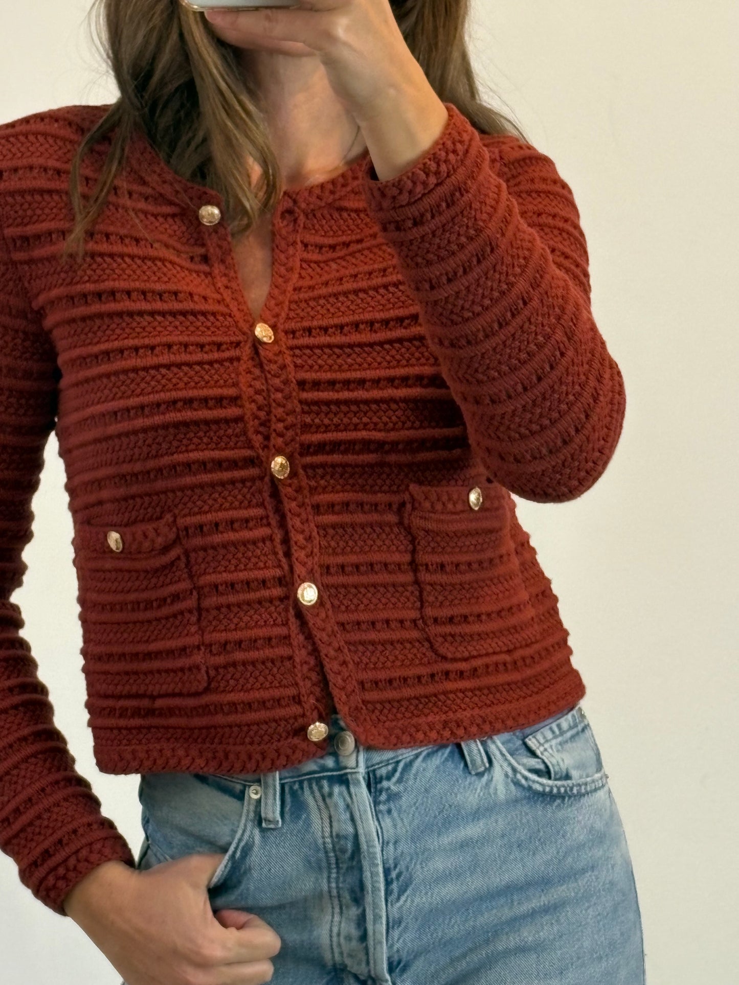 PETITE MENDIGOTE. Chaqueta punto granate