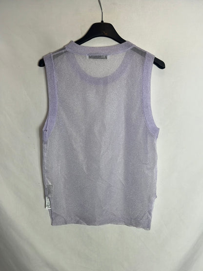 ZARA. Semi-sheer glitter purple top. TS