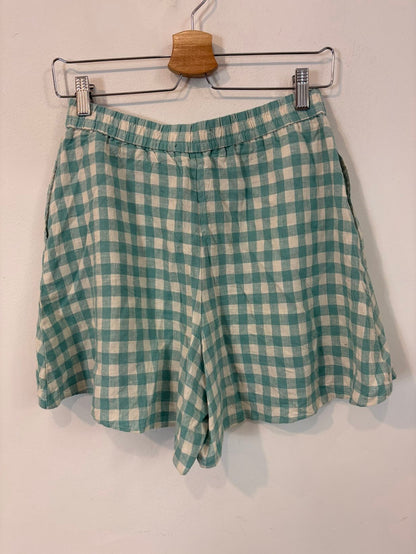 ZARA. Bermuda lino bolsillo en azul turquesa