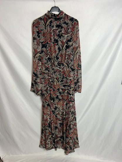 MANGO. Vestido midi estampado hilos drados. T M