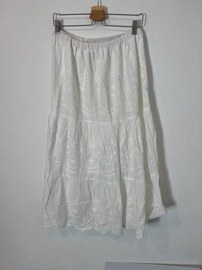SOUTHERN COTTON. Falda midi blanca troquelada T.s