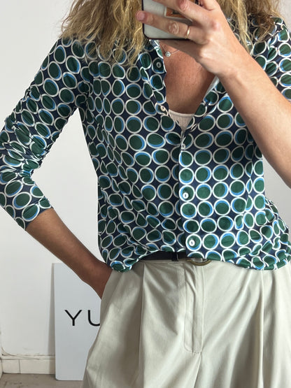 STRADIVARIUS. Blusa fluida estampado retro. T S