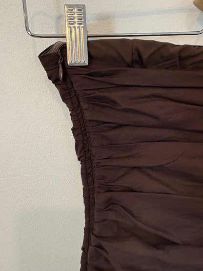 PEPPERMAYO. Vestido largo palabra de honor chocolate