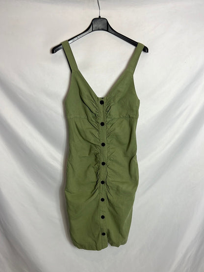 MASSCOB. Green button-down dress with smocking. TS