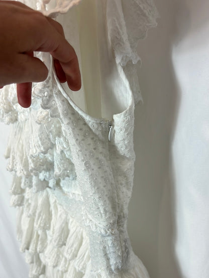 ISABEL MARANT. Asymmetrical white dress with ruffles. Size 42