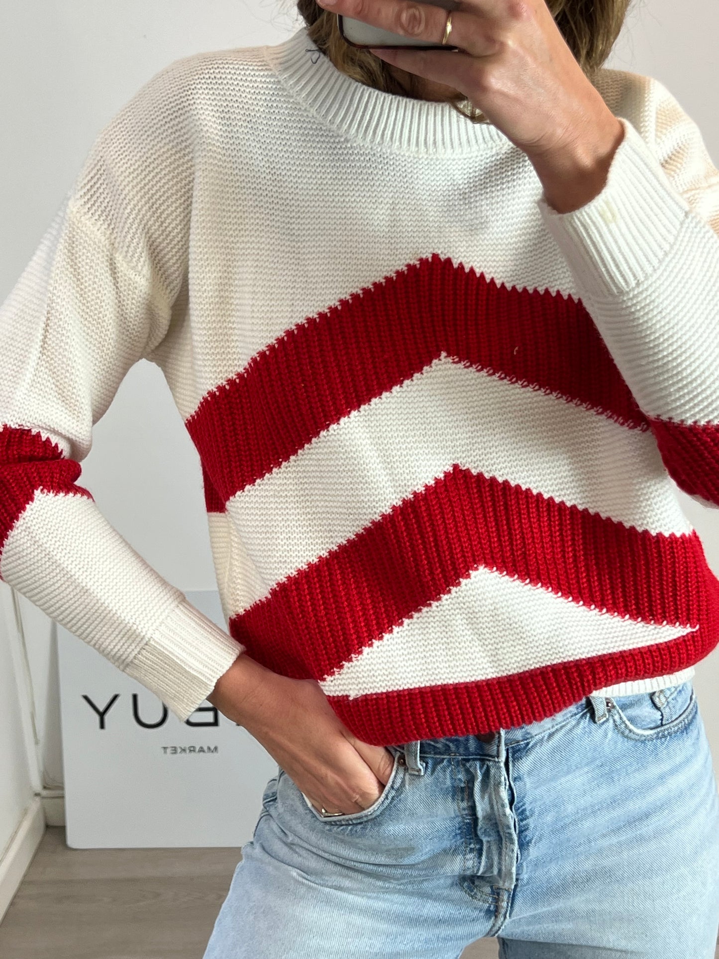 MANGO Beige and red sweater. TM