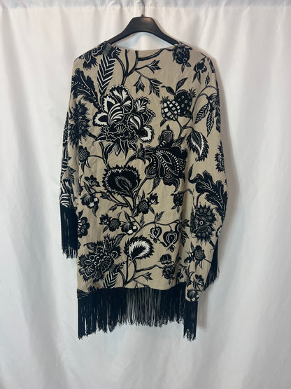 MANGO . kimono flores flecos. TU