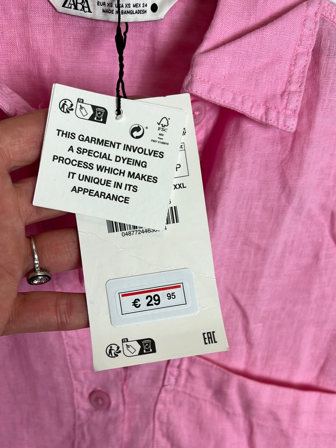 ZARA. Camisa lino rosa fluida. T XS