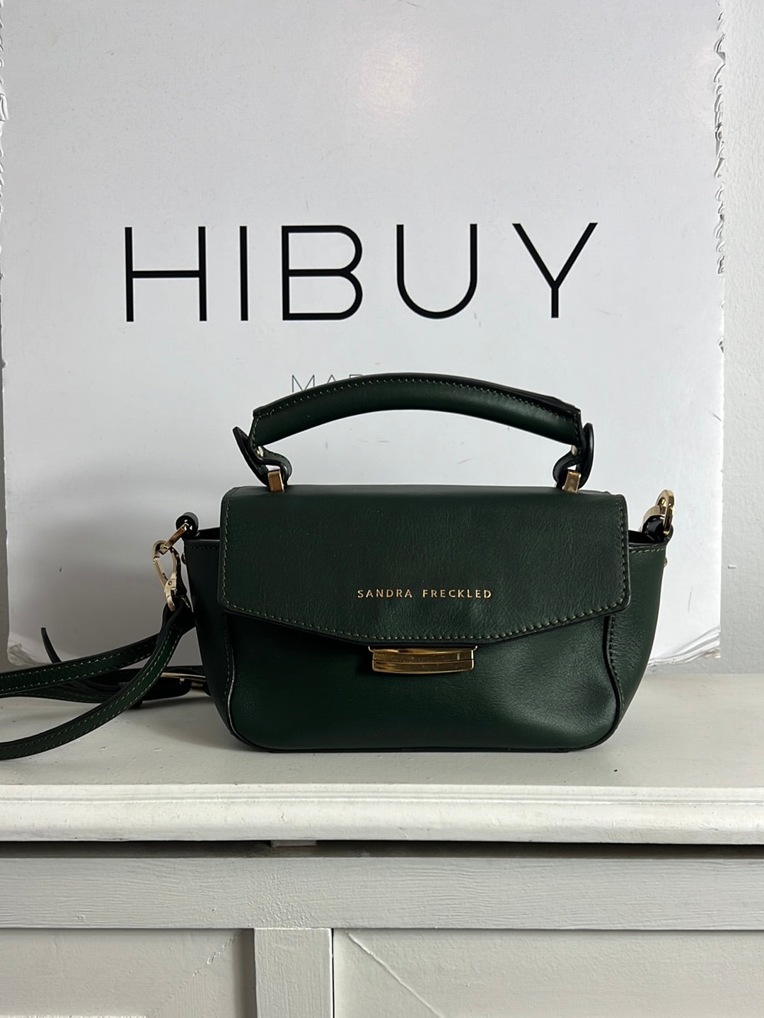 SANDRA FRECKLED. Green leather mini bag