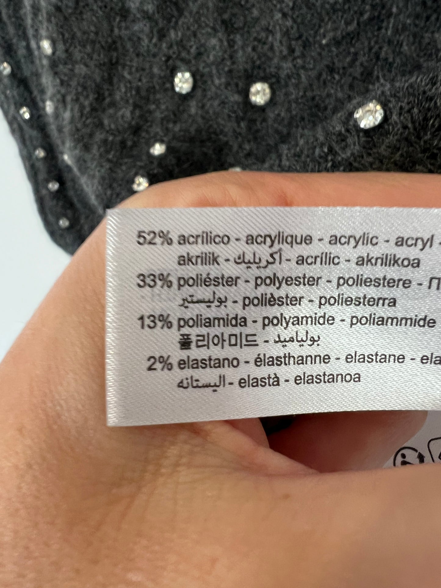 ZARA. Top punto gris pedrería T.s