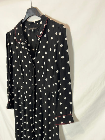 ZARA. Vestido negro largo lunares. T S